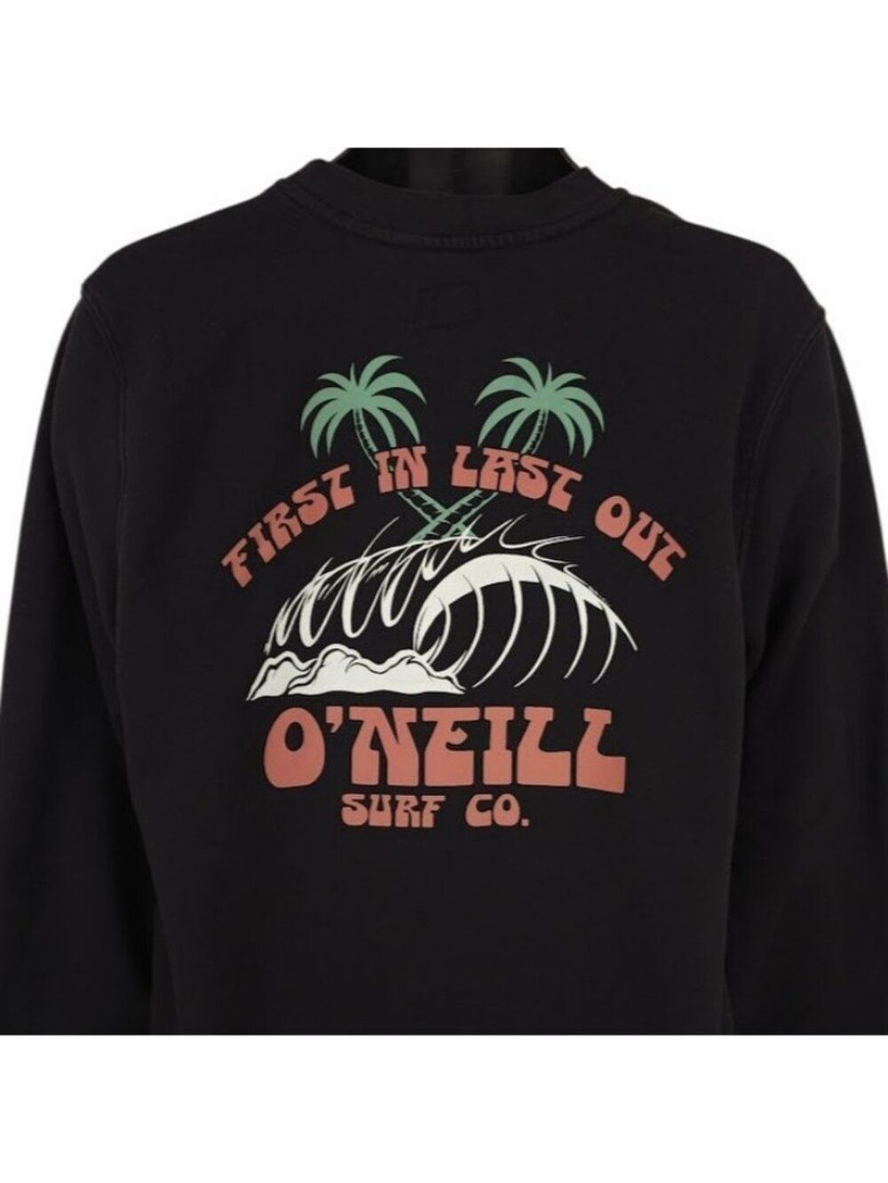 ONeill Surf Co Sweatshirt Mens Size Medium Black First In Last Out Surfer